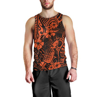 Hawaii Pineapple Men Tank Top Paradise Flowers Pacific With Orange Polynesian Tribal - Wonder Print Shop