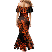 Hawaii Pineapple Mermaid Dress Paradise Flowers Pacific With Orange Polynesian Tribal - Wonder Print Shop