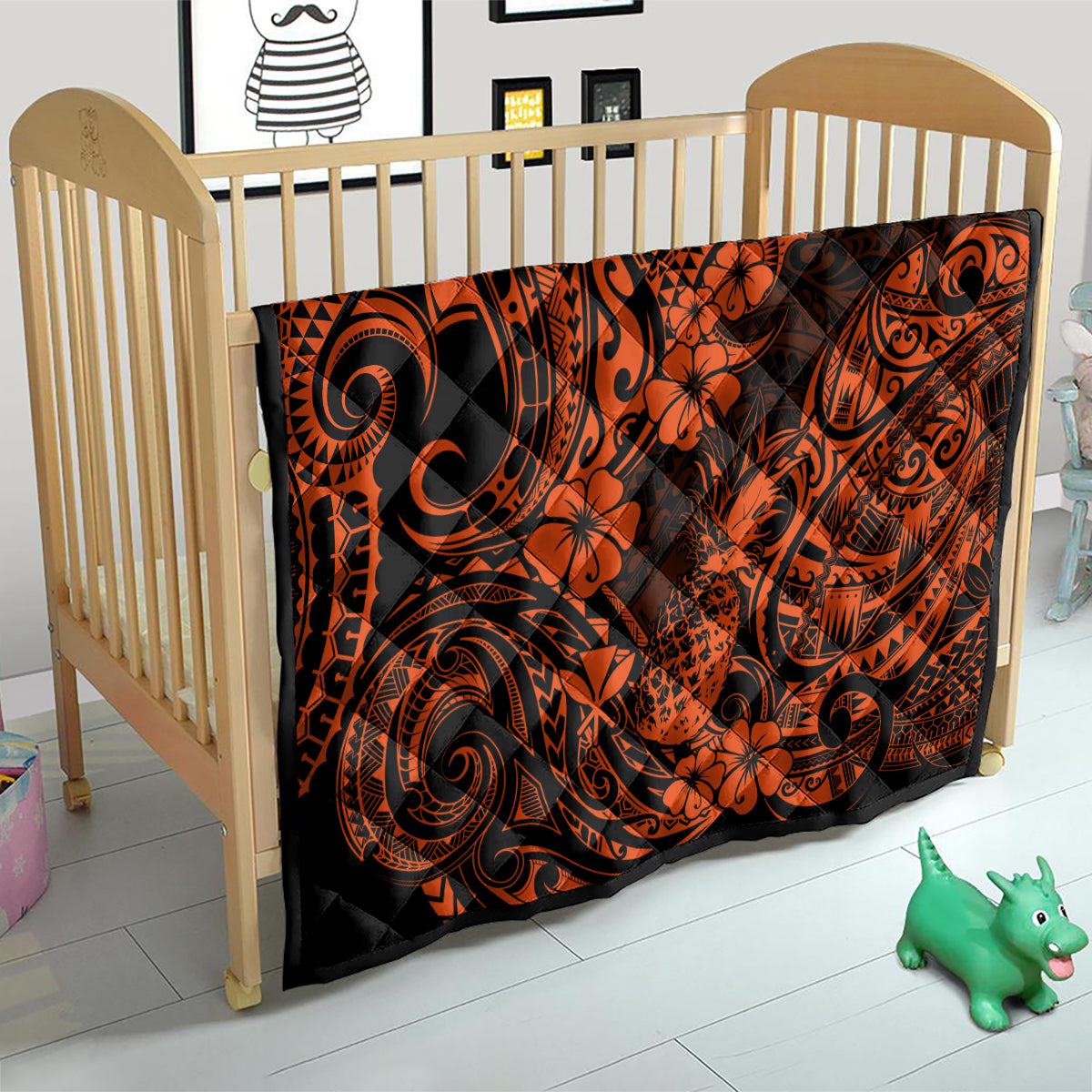 Hawaii Pineapple Quilt Paradise Flowers Pacific With Orange Polynesian Tribal - Wonder Print Shop