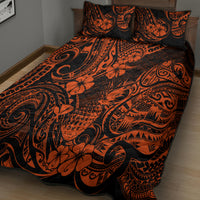 Hawaii Pineapple Quilt Bed Set Paradise Flowers Pacific With Orange Polynesian Tribal - Wonder Print Shop