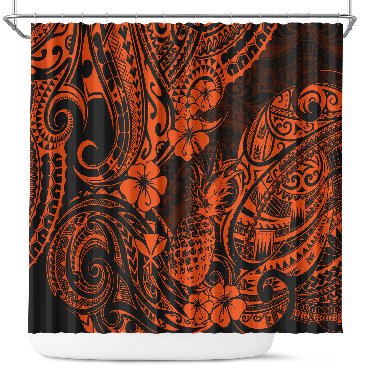hawaii-pineapple-shower-curtain-paradise-flowers-pacific-with-orange-polynesian-tribal