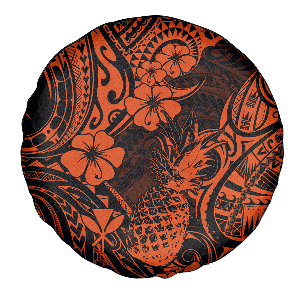 Hawaii Pineapple Spare Tire Cover Paradise Flowers Pacific With Orange Polynesian Tribal - Wonder Print Shop