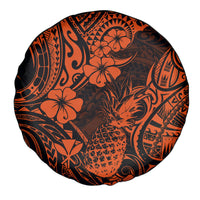 Hawaii Pineapple Spare Tire Cover Paradise Flowers Pacific With Orange Polynesian Tribal - Wonder Print Shop