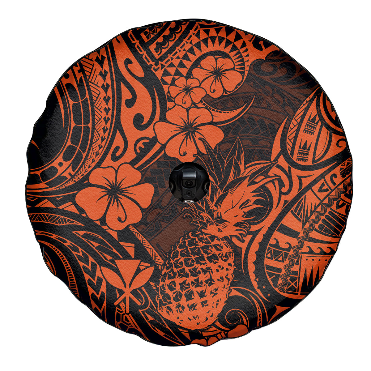 Hawaii Pineapple Spare Tire Cover Paradise Flowers Pacific With Orange Polynesian Tribal - Wonder Print Shop