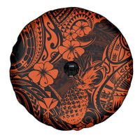Hawaii Pineapple Spare Tire Cover Paradise Flowers Pacific With Orange Polynesian Tribal - Wonder Print Shop