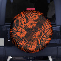 Hawaii Pineapple Spare Tire Cover Paradise Flowers Pacific With Orange Polynesian Tribal - Wonder Print Shop
