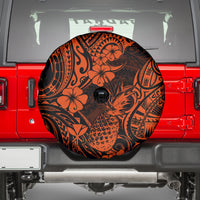 Hawaii Pineapple Spare Tire Cover Paradise Flowers Pacific With Orange Polynesian Tribal - Wonder Print Shop