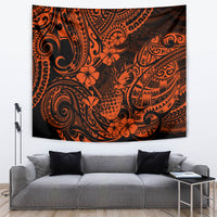 Hawaii Pineapple Tapestry Paradise Flowers Pacific With Orange Polynesian Tribal - Wonder Print Shop