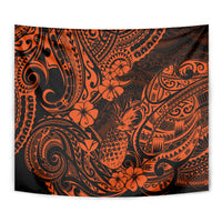 Hawaii Pineapple Tapestry Paradise Flowers Pacific With Orange Polynesian Tribal - Wonder Print Shop