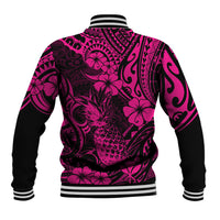 Hawaii Pineapple Baseball Jacket Paradise Flowers Pacific With Pink Polynesian Tribal - Wonder Print Shop