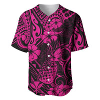 Hawaii Pineapple Baseball Jersey Paradise Flowers Pacific With Pink Polynesian Tribal - Wonder Print Shop