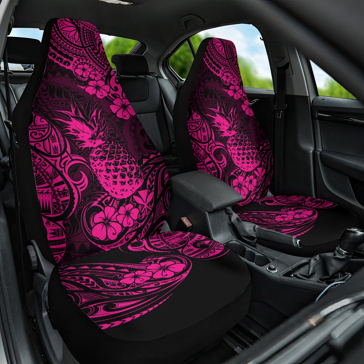 Hawaii Pineapple Car Seat Cover Paradise Flowers Pacific With Pink Polynesian Tribal - Wonder Print Shop