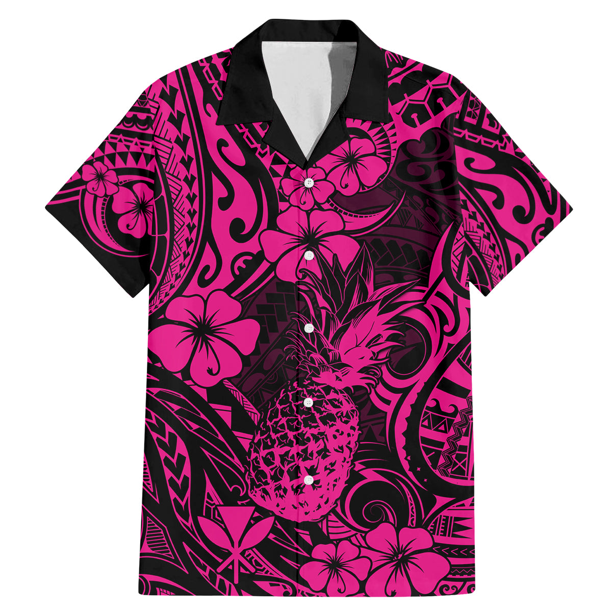 Hawaii Pineapple Family Matching Mermaid Dress and Hawaiian Shirt Paradise Flowers Pacific With Pink Polynesian Tribal - Wonder Print Shop