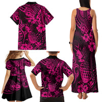 Hawaii Pineapple Family Matching Tank Maxi Dress and Hawaiian Shirt Paradise Flowers Pacific With Pink Polynesian Tribal - Wonder Print Shop