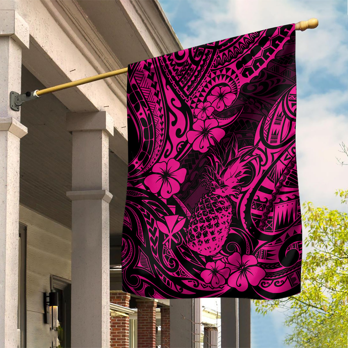 Hawaii Pineapple Garden Flag Paradise Flowers Pacific With Pink Polynesian Tribal - Wonder Print Shop