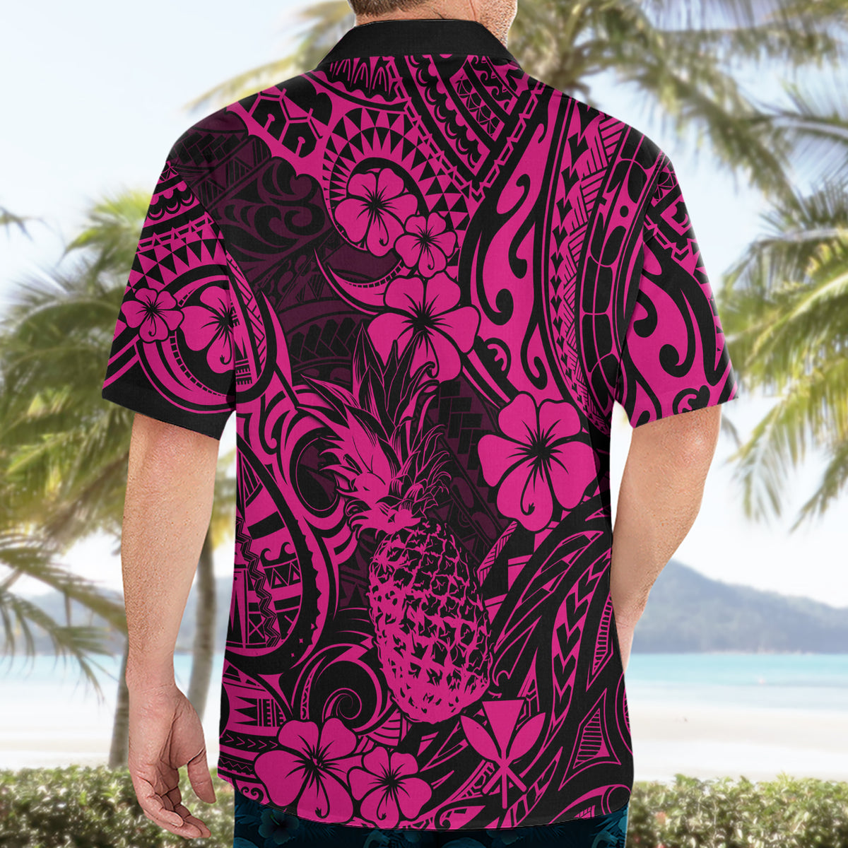 Hawaii Pineapple Hawaiian Shirt Paradise Flowers Pacific With Pink Polynesian Tribal - Wonder Print Shop