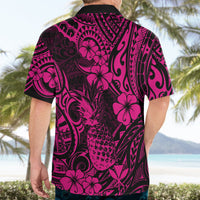 Hawaii Pineapple Hawaiian Shirt Paradise Flowers Pacific With Pink Polynesian Tribal - Wonder Print Shop