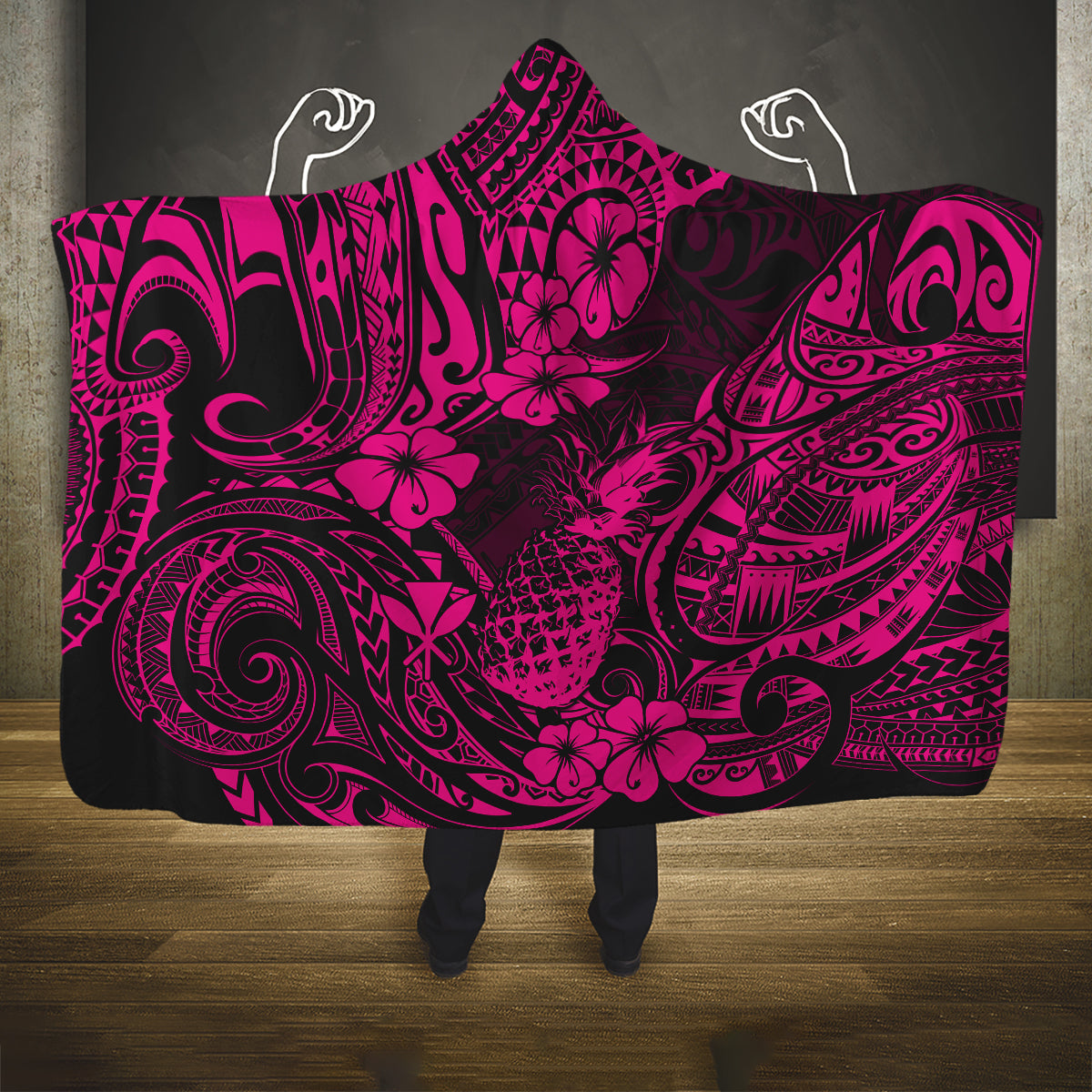 hawaii-pineapple-hooded-blanket-paradise-flowers-pacific-with-pink-polynesian-tribal