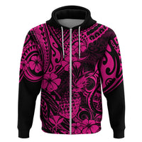 Hawaii Pineapple Hoodie Paradise Flowers Pacific With Pink Polynesian Tribal - Wonder Print Shop