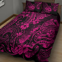 Hawaii Pineapple Quilt Bed Set Paradise Flowers Pacific With Pink Polynesian Tribal - Wonder Print Shop