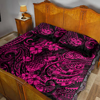 Hawaii Pineapple Quilt Bed Set Paradise Flowers Pacific With Pink Polynesian Tribal - Wonder Print Shop