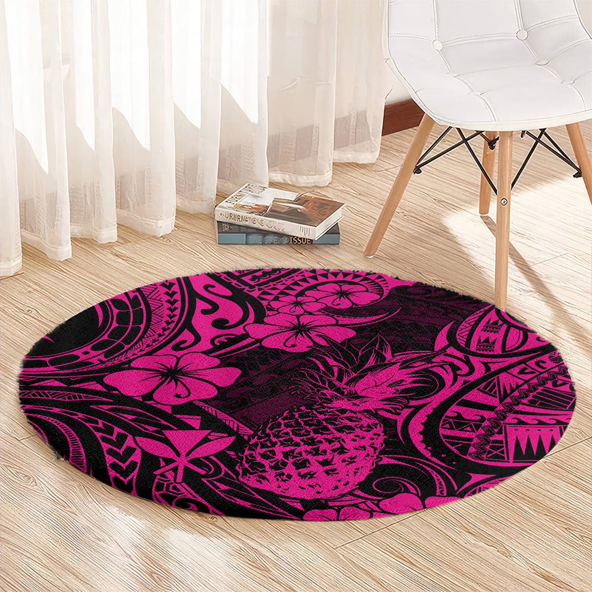 hawaii-pineapple-round-carpet-paradise-flowers-pacific-with-pink-polynesian-tribal