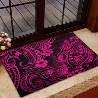 Hawaii Pineapple Rubber Doormat Paradise Flowers Pacific With Pink Polynesian Tribal - Wonder Print Shop