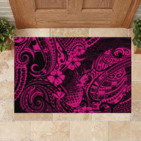 Hawaii Pineapple Rubber Doormat Paradise Flowers Pacific With Pink Polynesian Tribal - Wonder Print Shop
