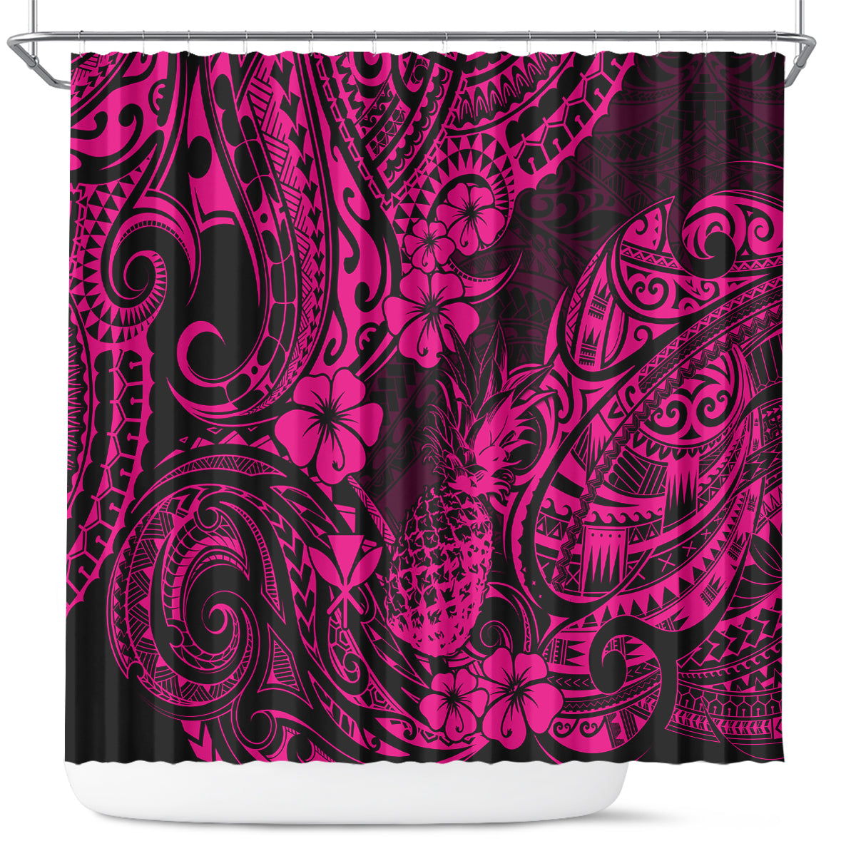 hawaii-pineapple-shower-curtain-paradise-flowers-pacific-with-pink-polynesian-tribal