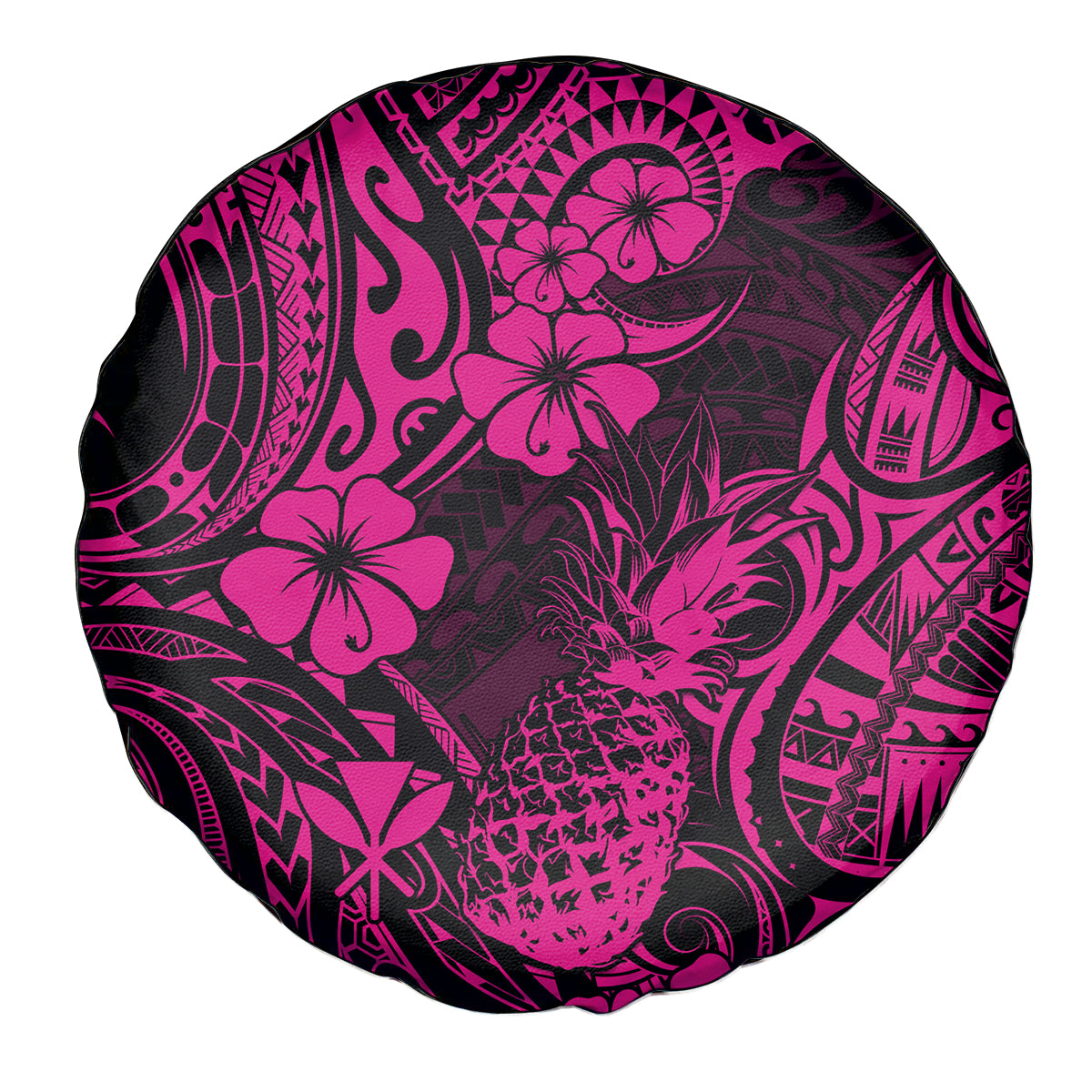 Hawaii Pineapple Spare Tire Cover Paradise Flowers Pacific With Pink Polynesian Tribal - Wonder Print Shop