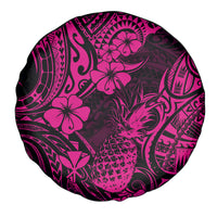 Hawaii Pineapple Spare Tire Cover Paradise Flowers Pacific With Pink Polynesian Tribal - Wonder Print Shop