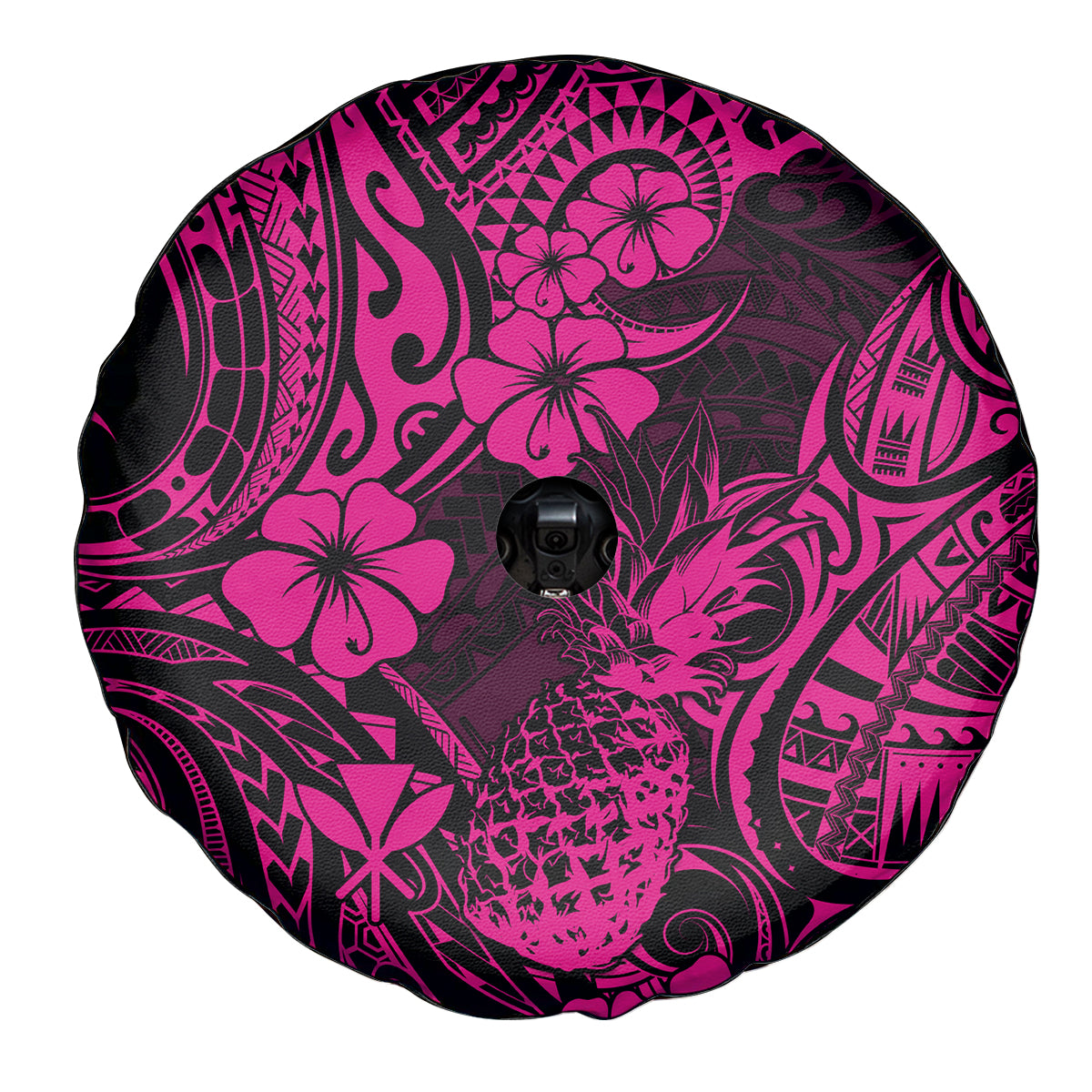 Hawaii Pineapple Spare Tire Cover Paradise Flowers Pacific With Pink Polynesian Tribal - Wonder Print Shop