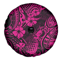 Hawaii Pineapple Spare Tire Cover Paradise Flowers Pacific With Pink Polynesian Tribal - Wonder Print Shop