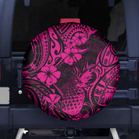 Hawaii Pineapple Spare Tire Cover Paradise Flowers Pacific With Pink Polynesian Tribal - Wonder Print Shop