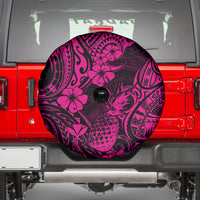 Hawaii Pineapple Spare Tire Cover Paradise Flowers Pacific With Pink Polynesian Tribal - Wonder Print Shop
