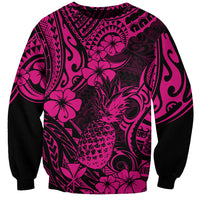 Hawaii Pineapple Sweatshirt Paradise Flowers Pacific With Pink Polynesian Tribal - Wonder Print Shop