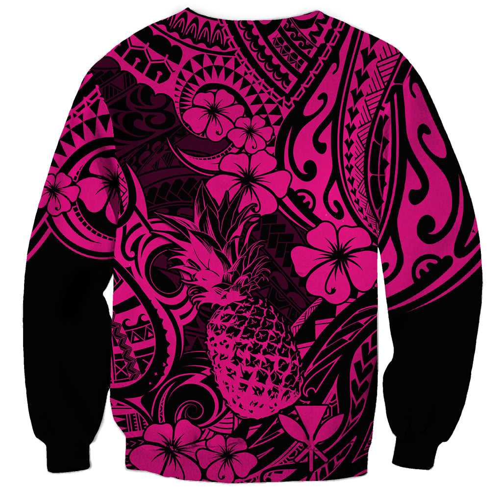 Hawaii Pineapple Sweatshirt Paradise Flowers Pacific With Pink Polynesian Tribal - Wonder Print Shop