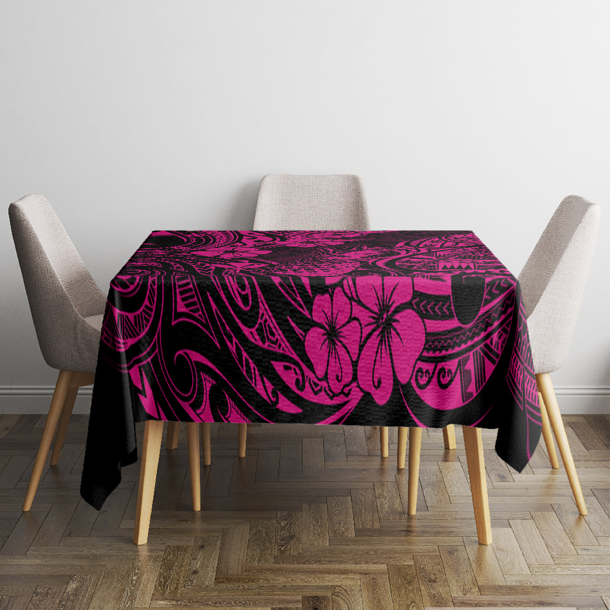 Hawaii Pineapple Tablecloth Paradise Flowers Pacific With Pink Polynesian Tribal - Wonder Print Shop