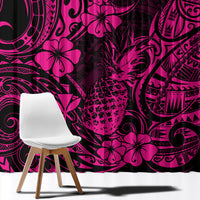 Hawaii Pineapple Window Curtain Paradise Flowers Pacific With Pink Polynesian Tribal - Wonder Print Shop
