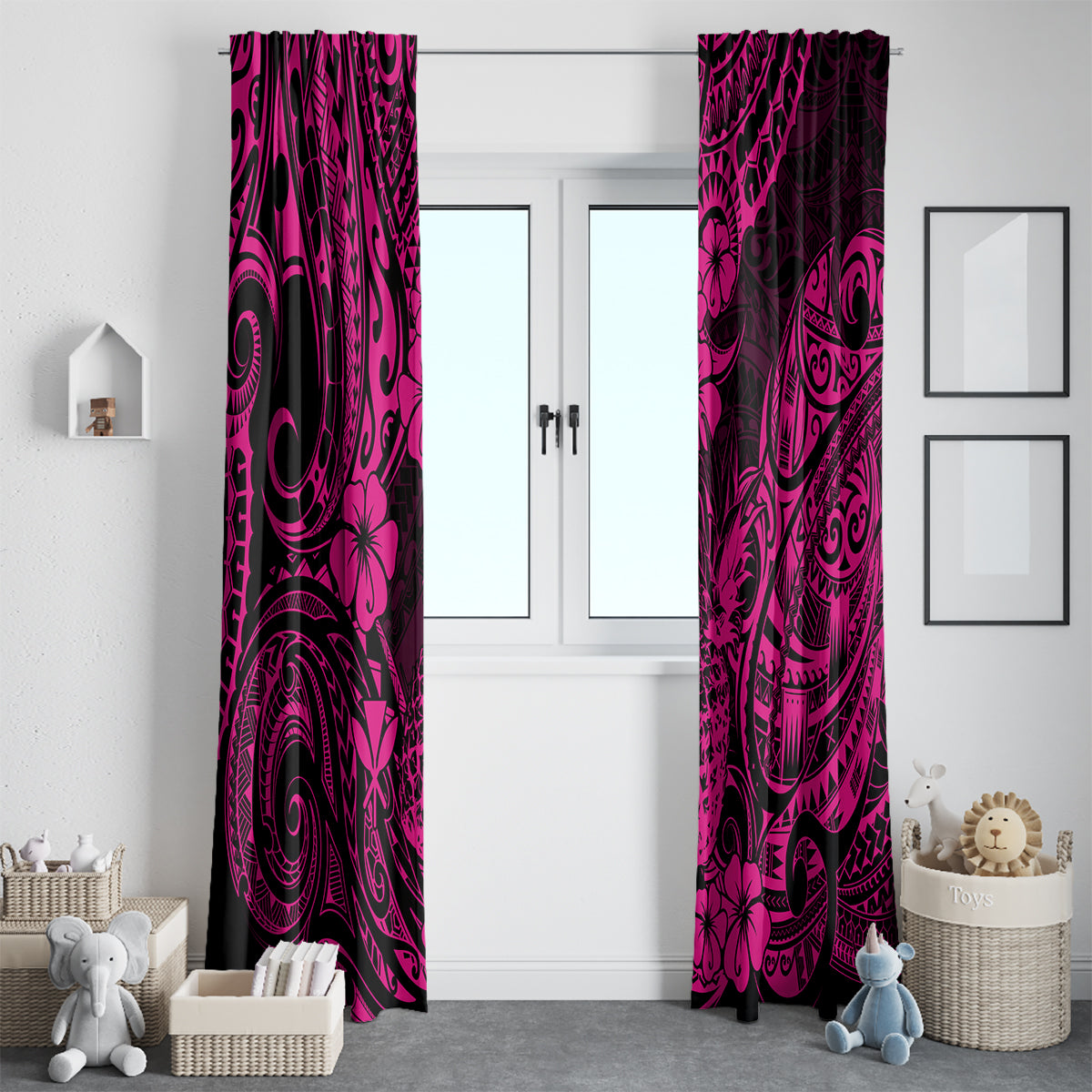 Hawaii Pineapple Window Curtain Paradise Flowers Pacific With Pink Polynesian Tribal - Wonder Print Shop