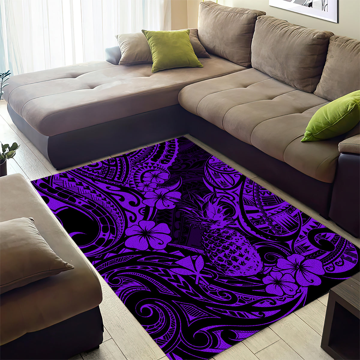 Hawaii Pineapple Area Rug Polynesian Pattern Purple Version - Wonder Print Shop