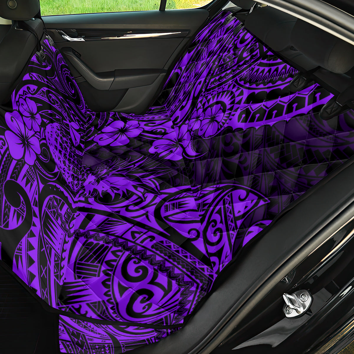Hawaii Pineapple Back Car Seat Cover Polynesian Pattern Purple Version - Wonder Print Shop