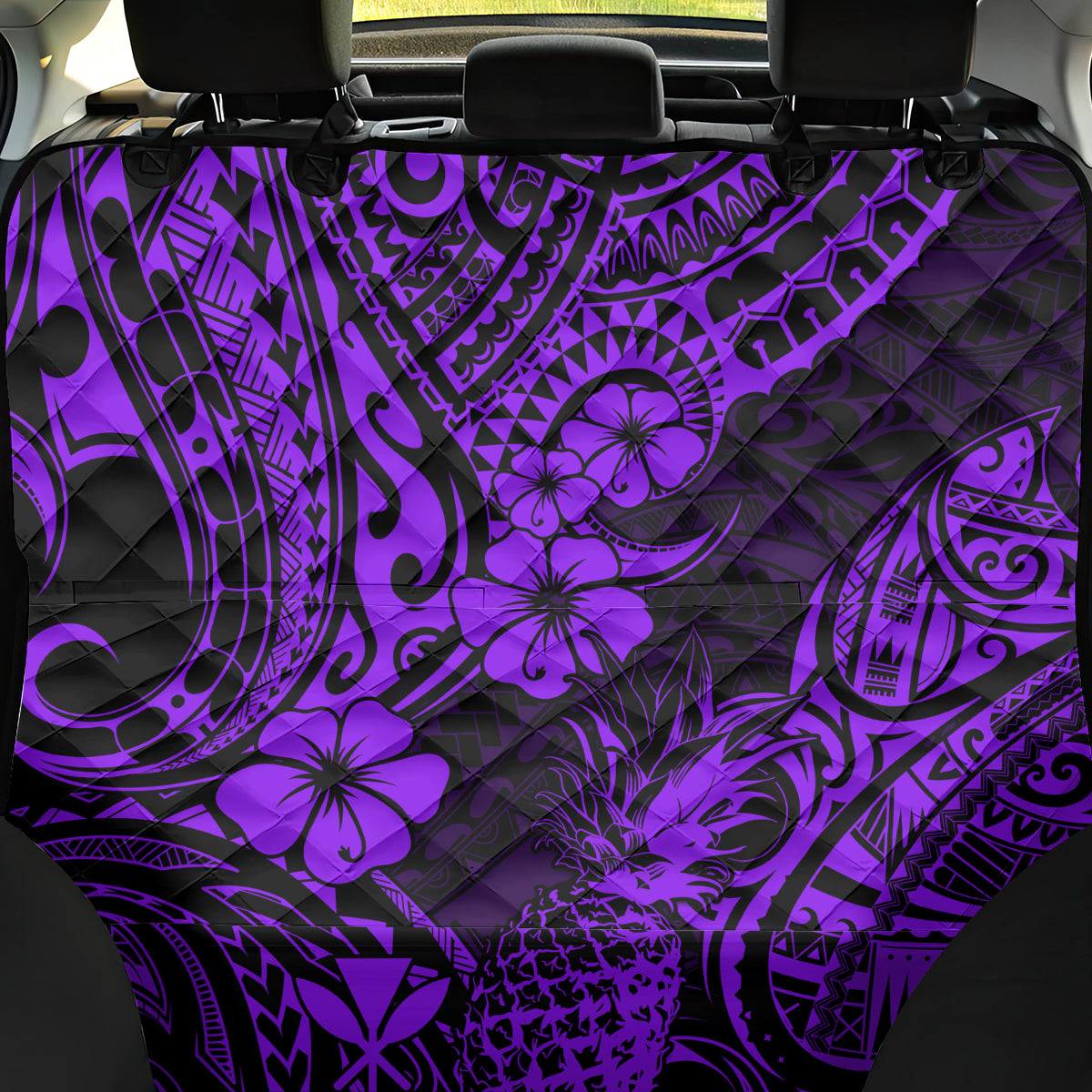 Hawaii Pineapple Back Car Seat Cover Polynesian Pattern Purple Version - Wonder Print Shop