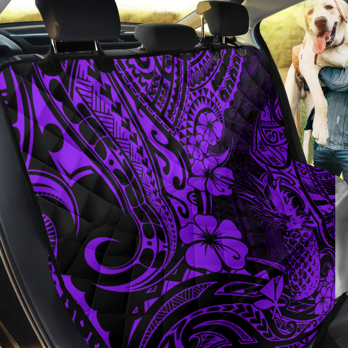 Hawaii Pineapple Back Car Seat Cover Polynesian Pattern Purple Version - Wonder Print Shop