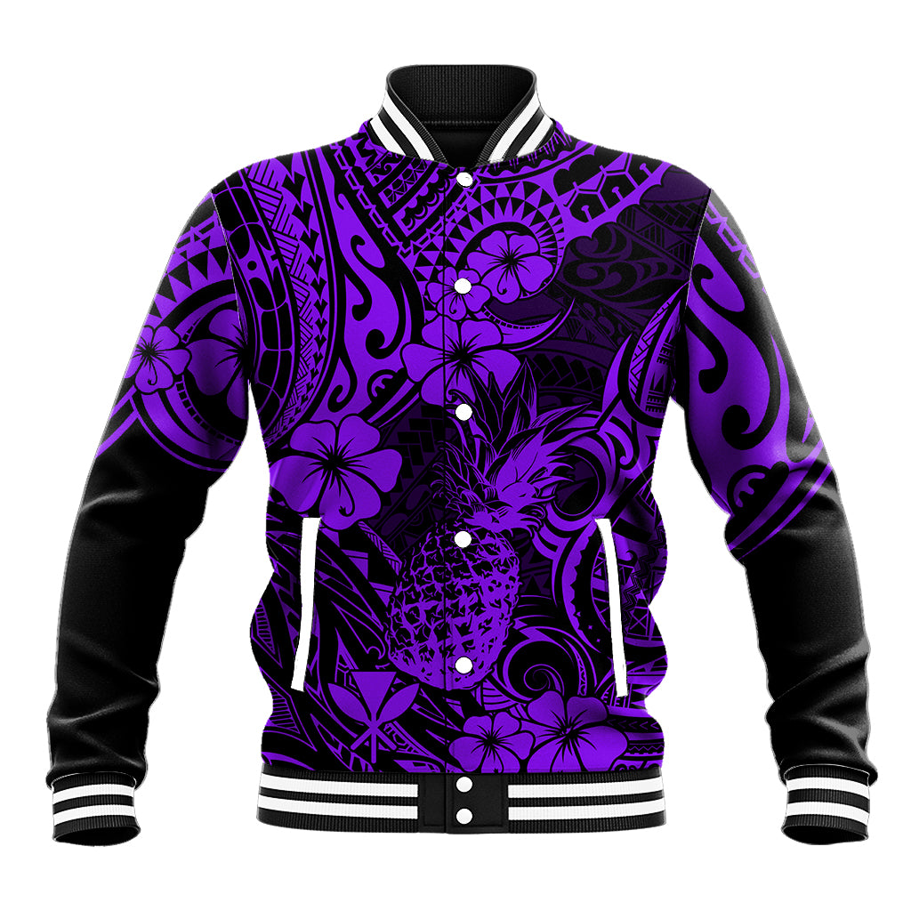Hawaii Pineapple Baseball Jacket Polynesian Pattern Purple Version - Wonder Print Shop