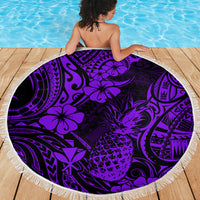 Hawaii Pineapple Beach Blanket Polynesian Pattern Purple Version - Wonder Print Shop
