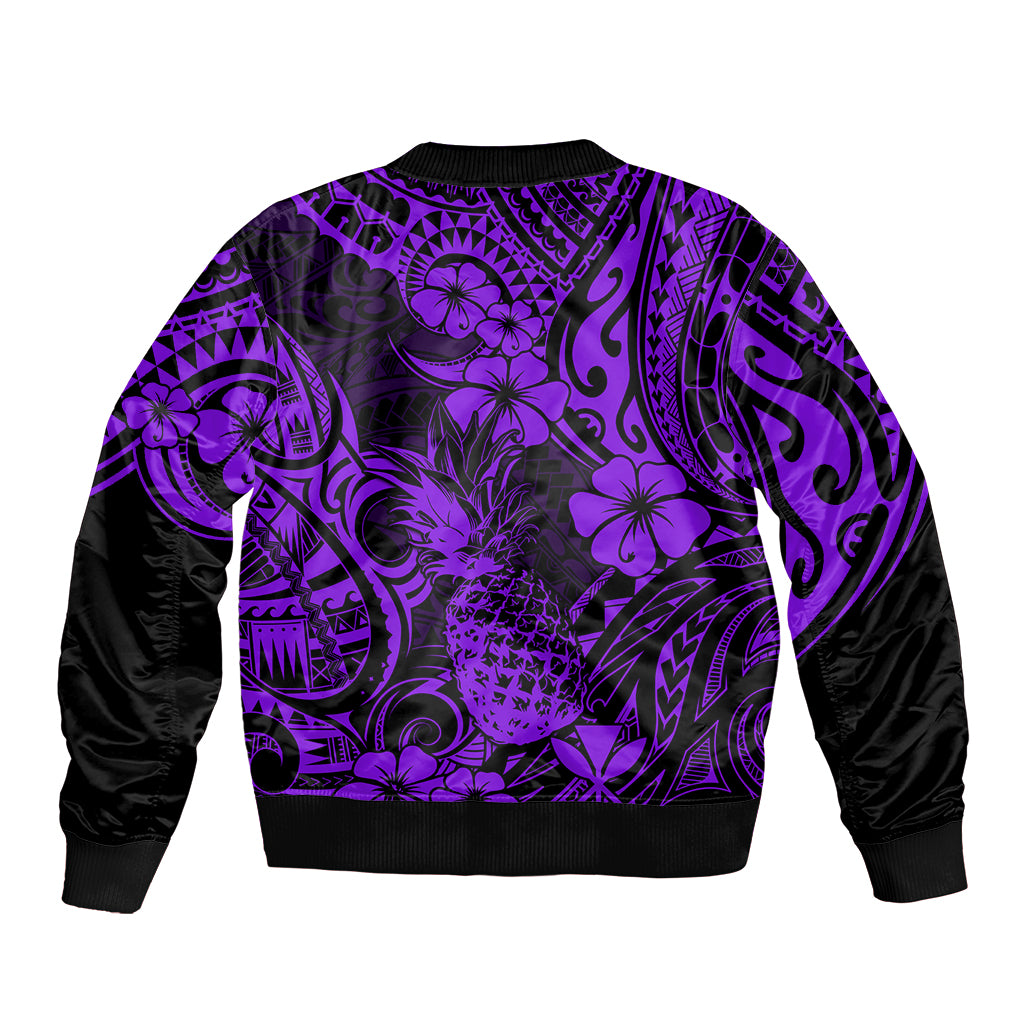 Hawaii Pineapple Bomber Jacket Polynesian Pattern Purple Version - Wonder Print Shop