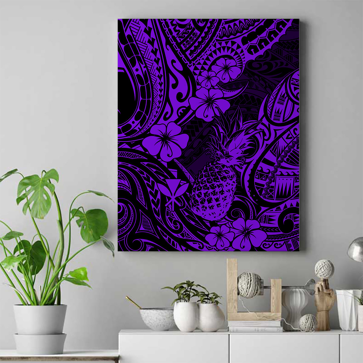 Hawaii Pineapple Canvas Wall Art Polynesian Pattern Purple Version - Wonder Print Shop