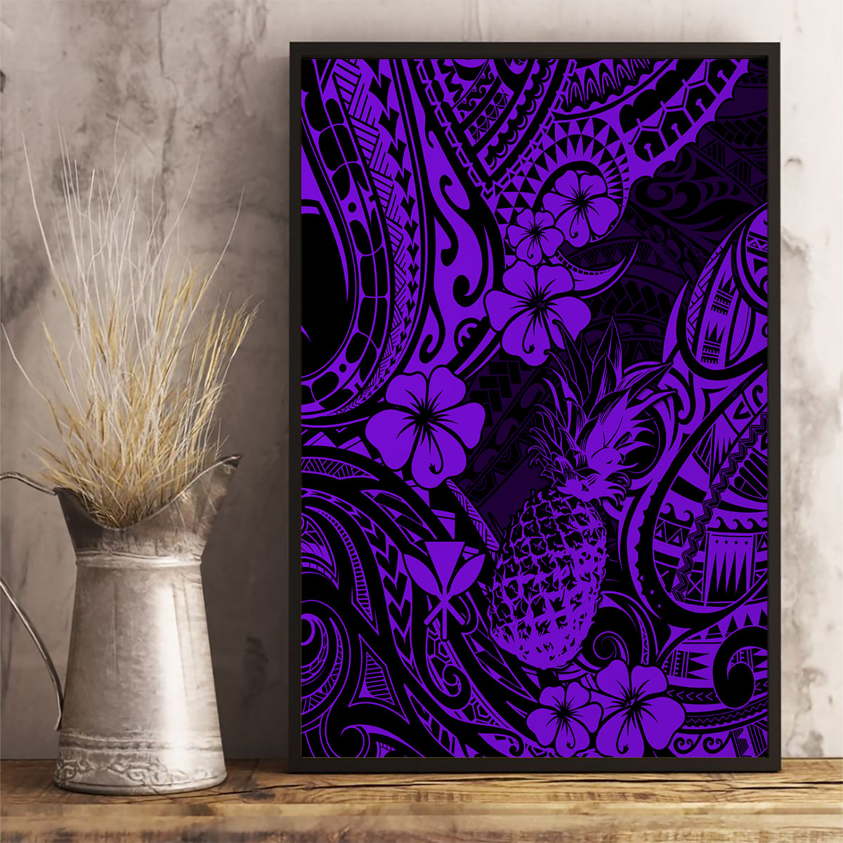 Hawaii Pineapple Canvas Wall Art Polynesian Pattern Purple Version - Wonder Print Shop