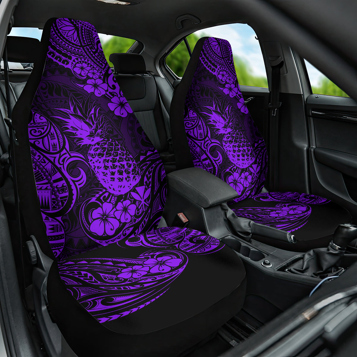 Hawaii Pineapple Car Seat Cover Polynesian Pattern Purple Version - Wonder Print Shop